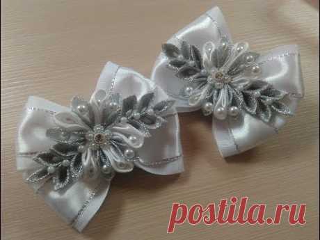 Новогодние бантики со снежинкой МК Канзаши / Christmas bows / Natal fitaswith snowflake
