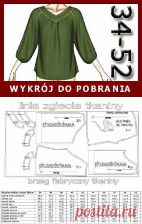 Gotowy wykrój - bluzka z raglanem.