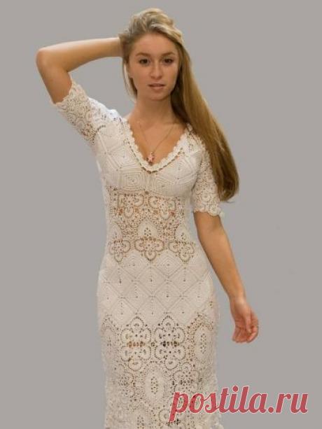 Сарафан крючком по мотивам платья цвета топленого молока.