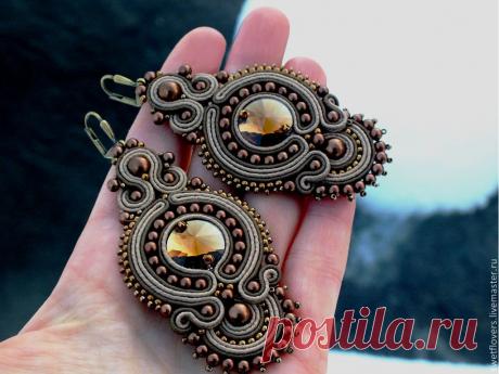 серьги сутажные&quot;Капучино&quot; - бежевый,кофейный цвет,серьги ручной работы