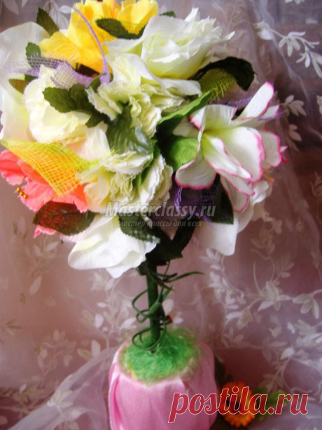 Весенний топиарий из искусственных цветов. Мастер-класс с пошаговыми фото