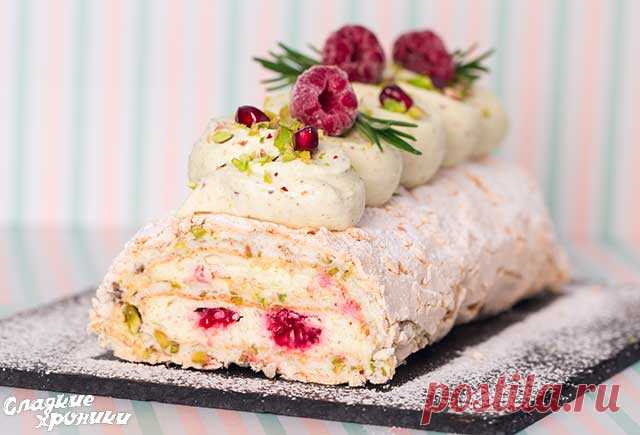 Меренговый рулет: рецепт с фото пошагово с малиной и фисташками - Сладкие хроники
