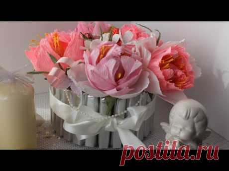 Букет из конфет в стиле Шебби Шик / DIY Crepe paper candy bouquet - YouTube