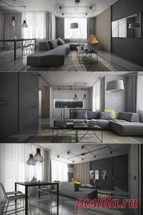 Серая гостиная в стиле ретро Funky gray