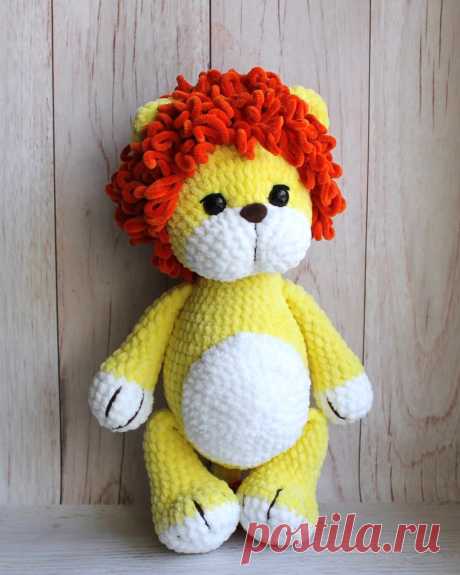 PDF Львёнок крючком. FREE crochet pattern; Аmigurumi animal patterns. Амигуруми схемы и описания на русском. Вязаные игрушки и поделки своими руками #amimore - плюшевый лев, большой львёнок из плюшевой пряжи.