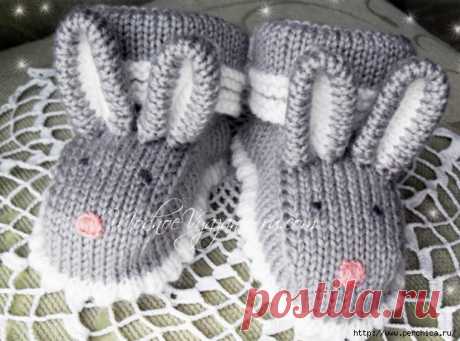 Пинетки *Зайчики* связанные спицами