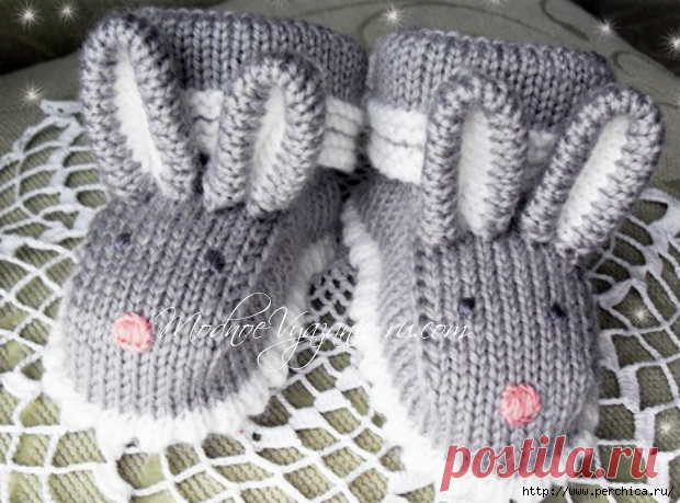 Пинетки *Зайчики* связанные спицами