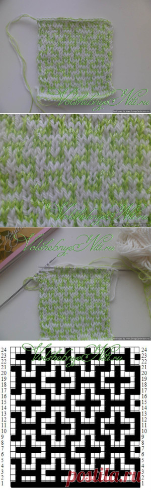 Ленивый жаккардовый узор "Гортензия". Схема вязания на спицах.