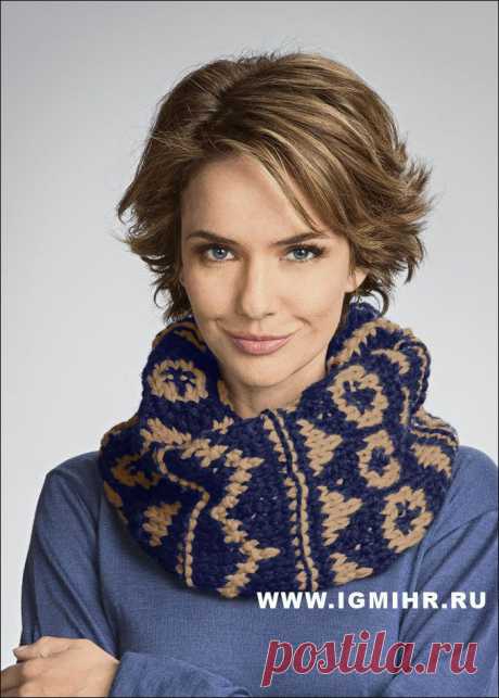 Воротник-шарф с жаккардовым узором, от Junghans-Wolle. Спицы | igmihr.ru