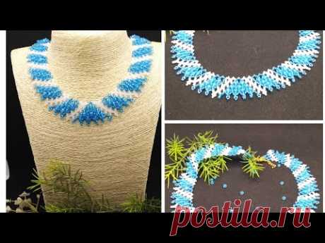 # бисероплетение#сетка# бусины Колье Снежинка на бисерной сетке с бусинами рондель.