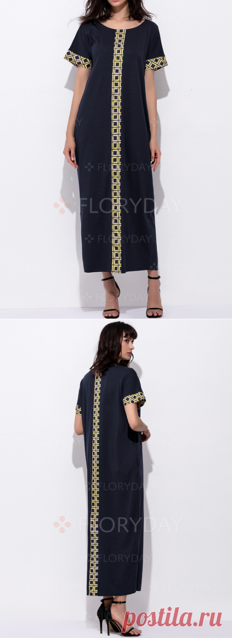 Floryday - Повседневное платье из хлопока длины макси с геометрическим принтом с короткыми рукавами (1955137050)