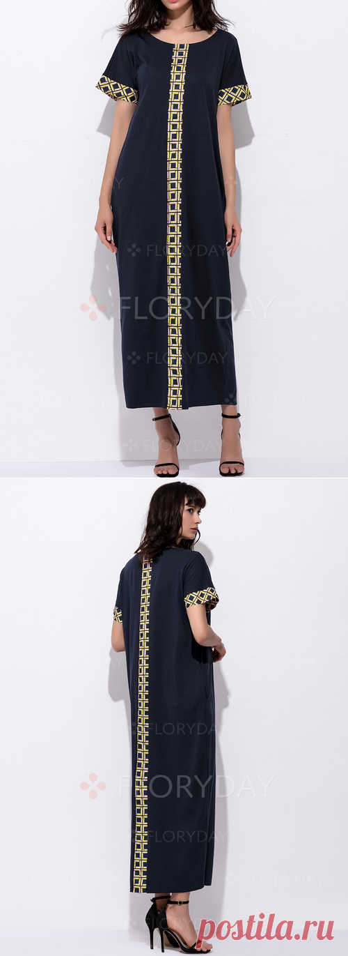 Floryday - Повседневное платье из хлопока длины макси с геометрическим принтом с короткыми рукавами (1955137050)