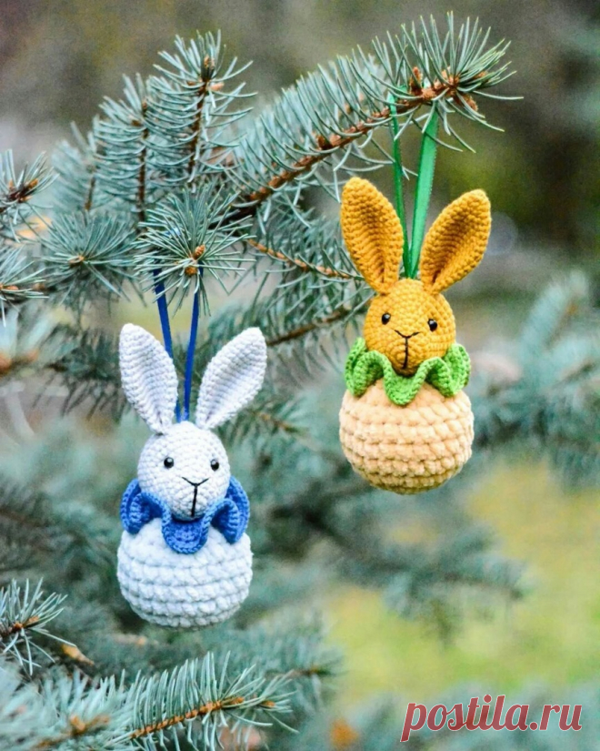 Ёлочная игрушка «Зайчик». Крючком. / knittingideas.ru
