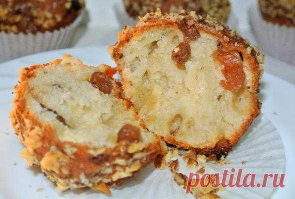 Творожные кексики - с изюмом и орехами, рецепт с фото