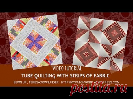 Two blocks using tube quilting with fabric strips - video tutorial