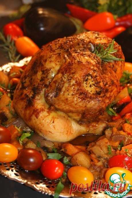 Курица в полёте по-гречески: хрустящая корочка и нежное мягкое мясо, ароматные, нежные и сочные овощи
