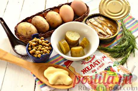 Рецепт: Заливной салат "Оливье" со шпротами на RussianFood.com