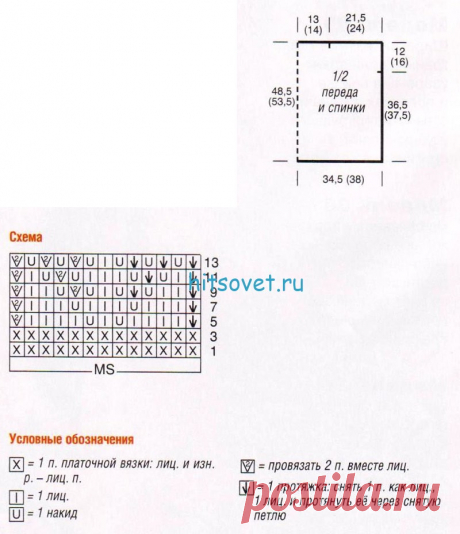 Свободный летний пуловер спицами схема - Хитсовет