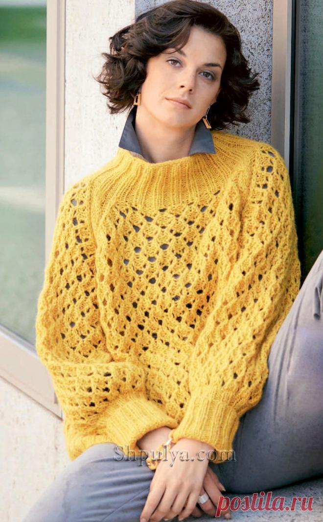 Ажурный пуловер реглан золотисто-желтого цвета | Be Creative | Пульс Mail.ru