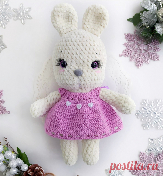 PDF Заюшка плюшевая крючком. FREE crochet pattern; Аmigurumi animal patterns. Амигуруми схемы и описания на русском. Вязаные игрушки и поделки своими руками #amimore - зайка из плюшевой пряжи, плюшевый заяц в платье, зайчик, кролик, зайчонок, крольчонок.