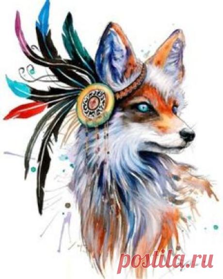 Native fox watercolor painting