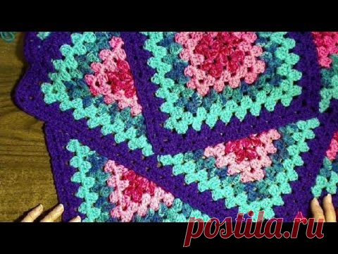 Бабушкин квадрат в квадрате - красивый плед. МК в фото + видео..