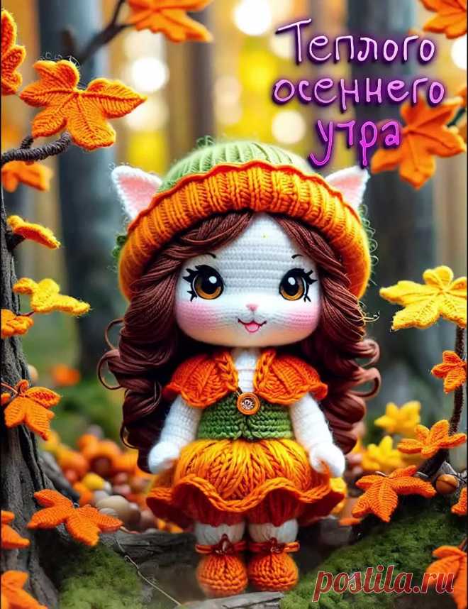 Открытка с надписью теплого доброго осеннего утра