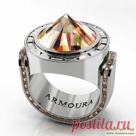 Кольцо. Кольцо мужское. Кольцо от &quot;ARMOURA&quot;. Желтый циркон. Белое золото. Желтое золото.