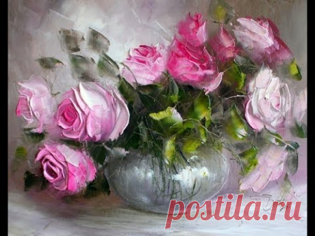 Картина маслом поэтапно &quot;Букет роз мастихином&quot;. Bouquet of roses.Picture