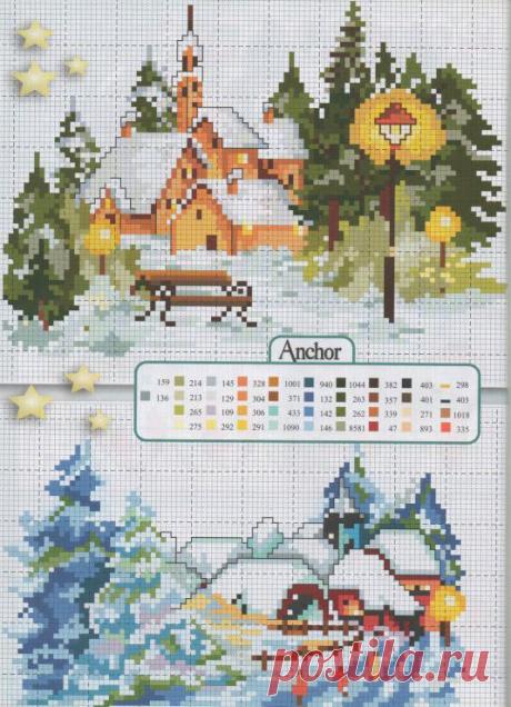 Зимние домики: 29 схем для вышивки крестом - Ярмарка Мастеров - ручная работа, handmade