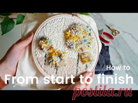 PUNCH NEEDLE TUTORIAL FLOWER DESIGN - FROM START TO FINISH - how to