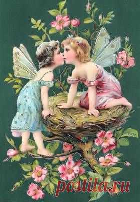 Вінтажні листівки з феями - Квіти - Вінтажні листівки, фони, текстури - Колекція Elli