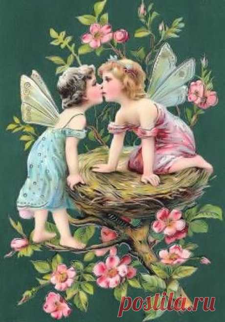 Вінтажні листівки з феями - Квіти - Вінтажні листівки, фони, текстури - Колекція Elli