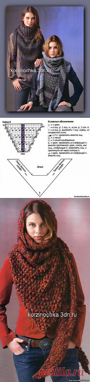 Треугольные вязаные платки с воротником-гольф - 9 Декабря 2012 - Вязание спицами, модели и схемы для вязания на спицах