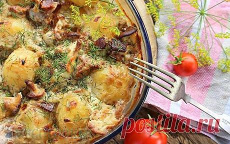 Рецепт запеченной молодой картошки с лисичками — MEGOCOOKER