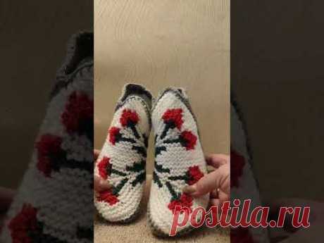 Тапочки укороченными рядами. #knitting #вязание #вязание