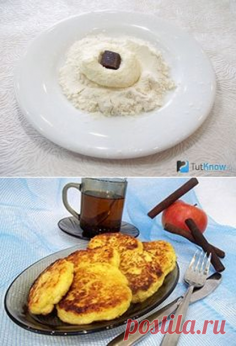 Рецепт: Творожные сырники с шоколадной начинкой