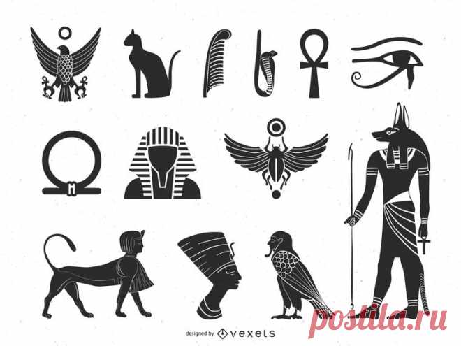 Egyptian Ancient Culture Element Pack Set of ancient Egyptian culture element contains mythical gods Horus, Ankh the symbol of eternity, Wadjet the serpent, a Feather of Maat, eye in the sky and a c