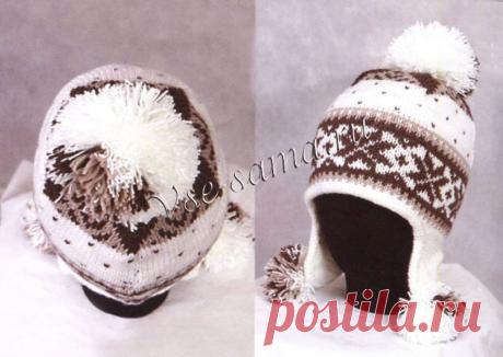 Шапочка с жаккардовым узором и ушками