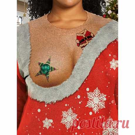 Mujer feo suéter navideño suéter jersey cuello redondo punto acanalado poliéster estampado otoño invierno regular navidad diario salir elegante tallas grandes casual manga larga estampado rojo verde 2023 - CLP $37157