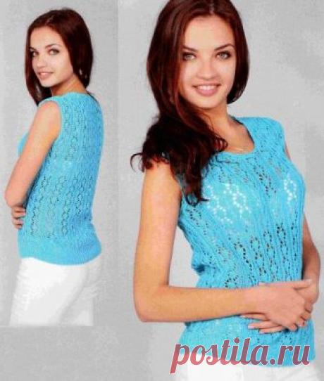 Вязаный летний топ спицами — описание и схема узора