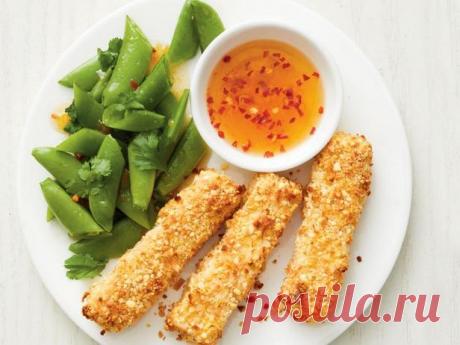 Тофу в кокосовой панировке с абрикосовым джемом и стручковым горошком