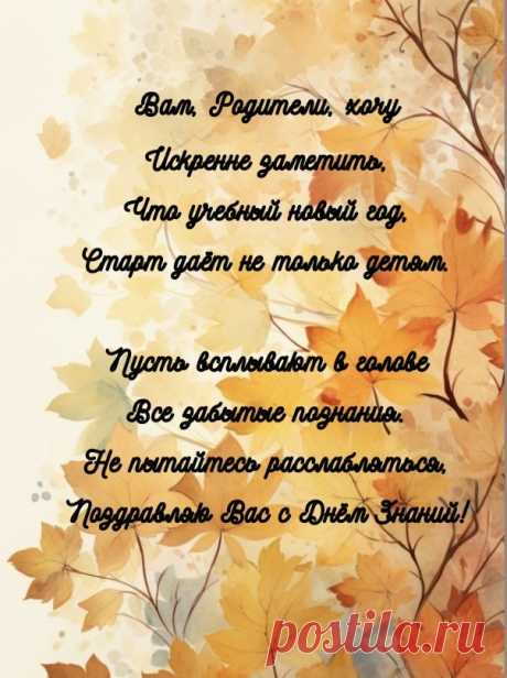 Вас, родители, конечно,
Поздравляем мы с Днем знаний.
Чтоб ребенок стал успешным,
Нужно максимум стараний.