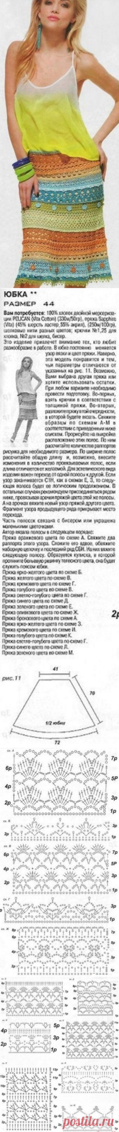Цветная юбка крючком / Вязание