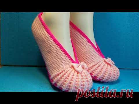 #725 Нарядные следки -балетки / красивые тапочки крючком