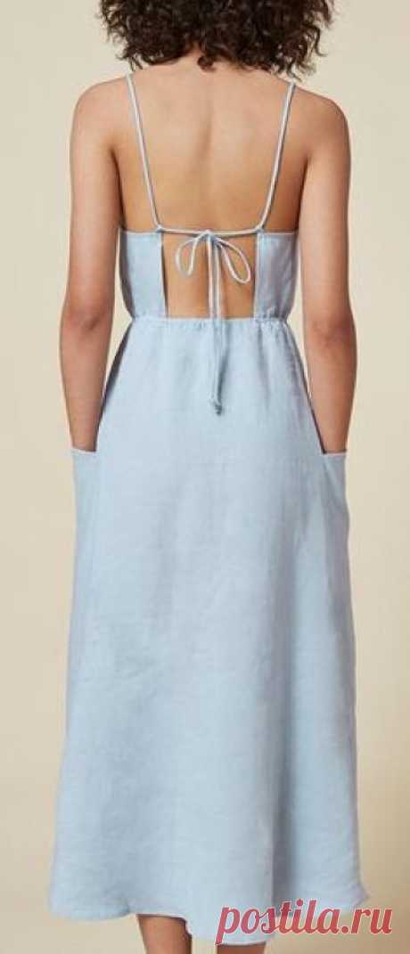 Reformation powder blue open back ankle length linen dress back