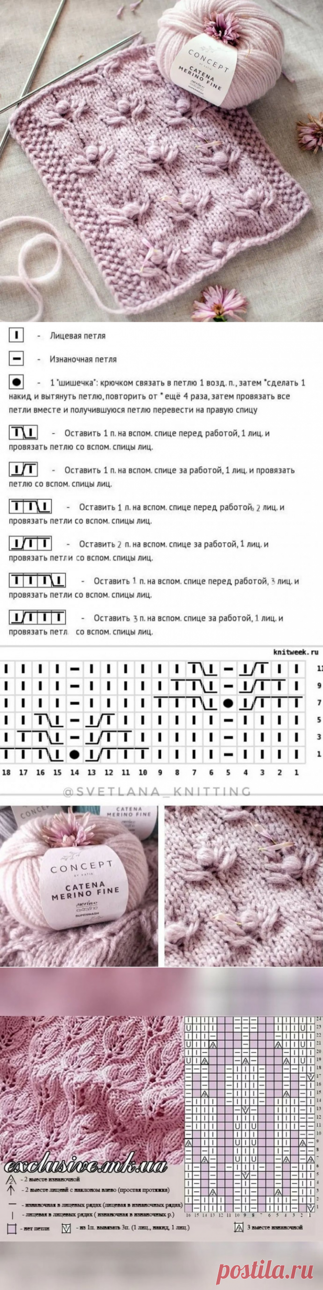 Цветочные узоры спицами для весенних моделей пуловера или кардигана