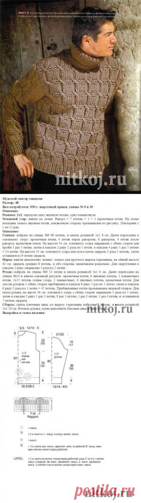 Мужской свитер спицами » Ниткой - вязаные вещи для вашего дома, вязание крючком, вязание спицами, схемы вязания