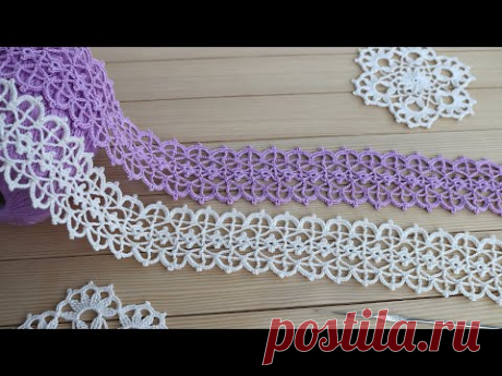 ЛЕНТОЧНОЕ КРУЖЕВО стилизованное под ВИНТАЖ мастер-класс ВЯЗАНИЕ КРЮЧКОМ Crochet ribbon lace tutorial