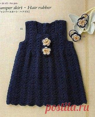 Детское платье-сарафан-индиго крючком